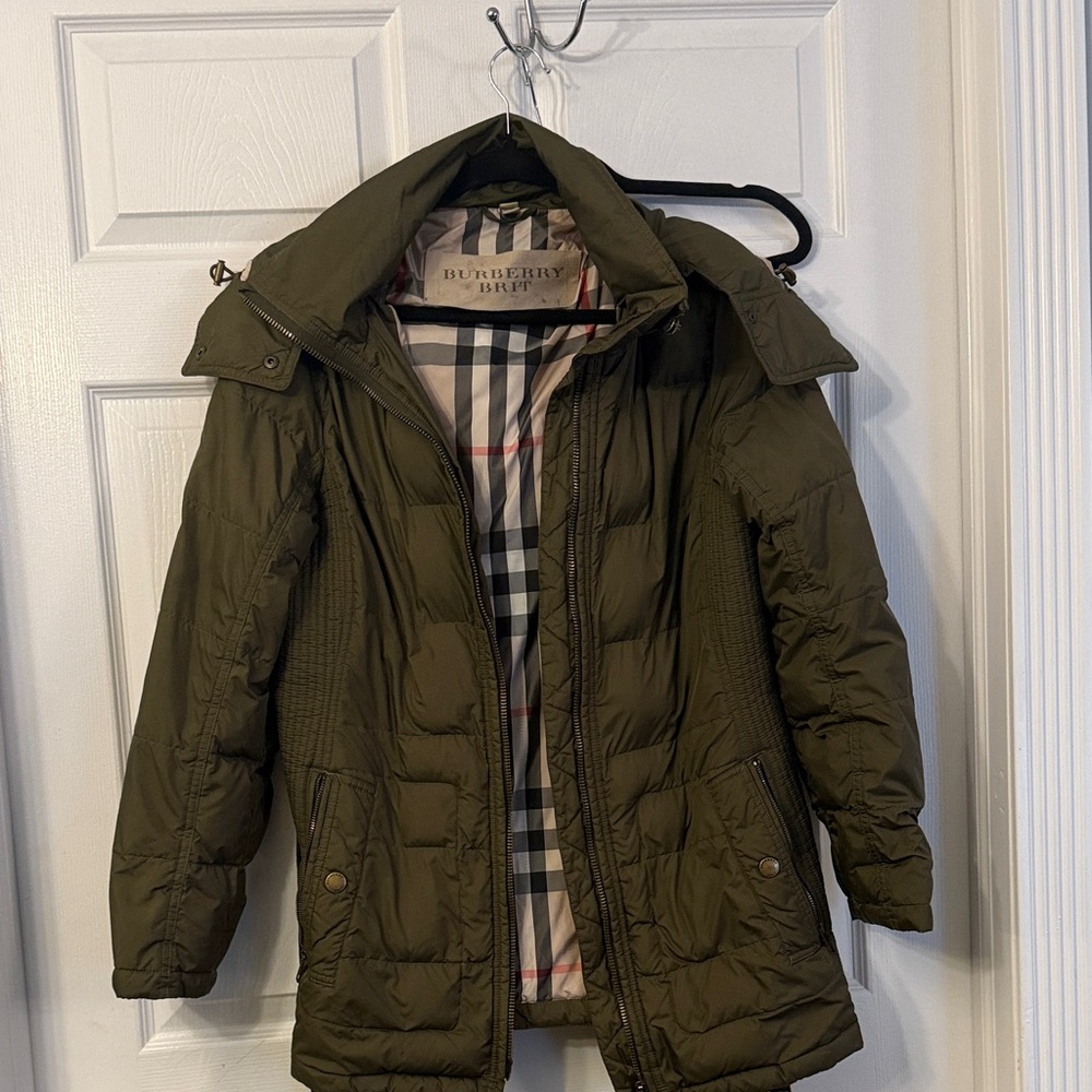 Burberry Brit Olive Green Puffer Jacket sz L
